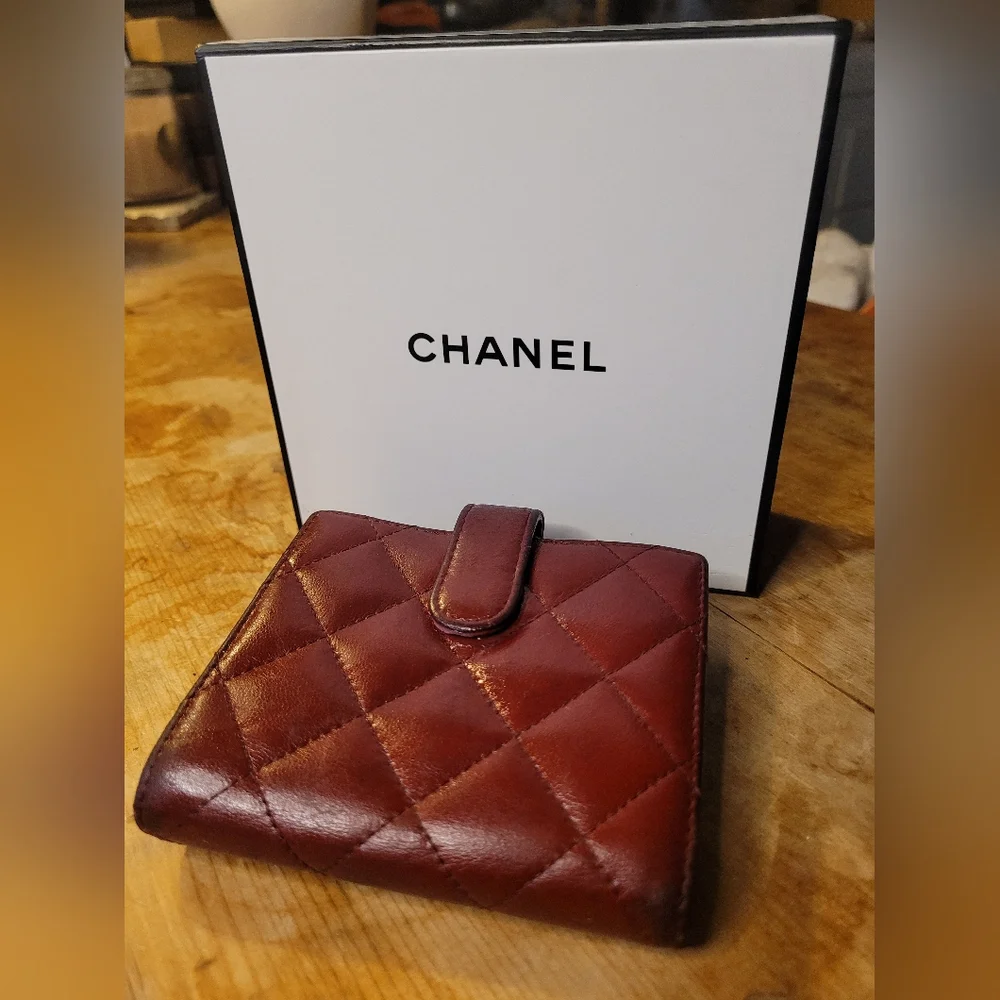 CHANEL Lambskin Leather S-Double Compact Wallet